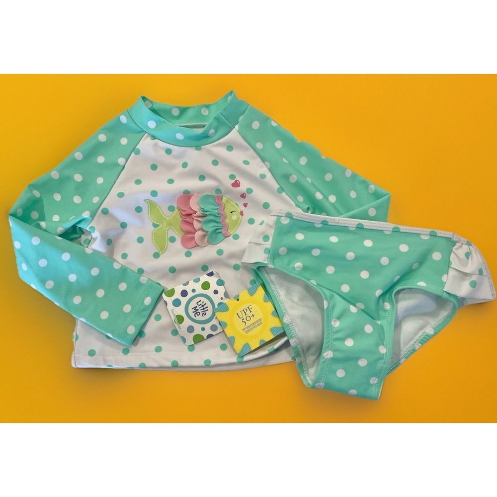 NEW Little Me Baby Girls UPF 50 Rashguard 24 Months Bathing Suit 3D‎ Pink Fish